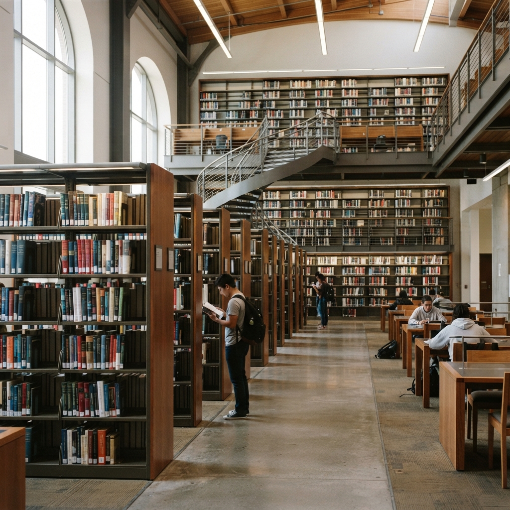 Rayonnage pour bibliothèque universitaire — vue de la bibliothèque produit 2